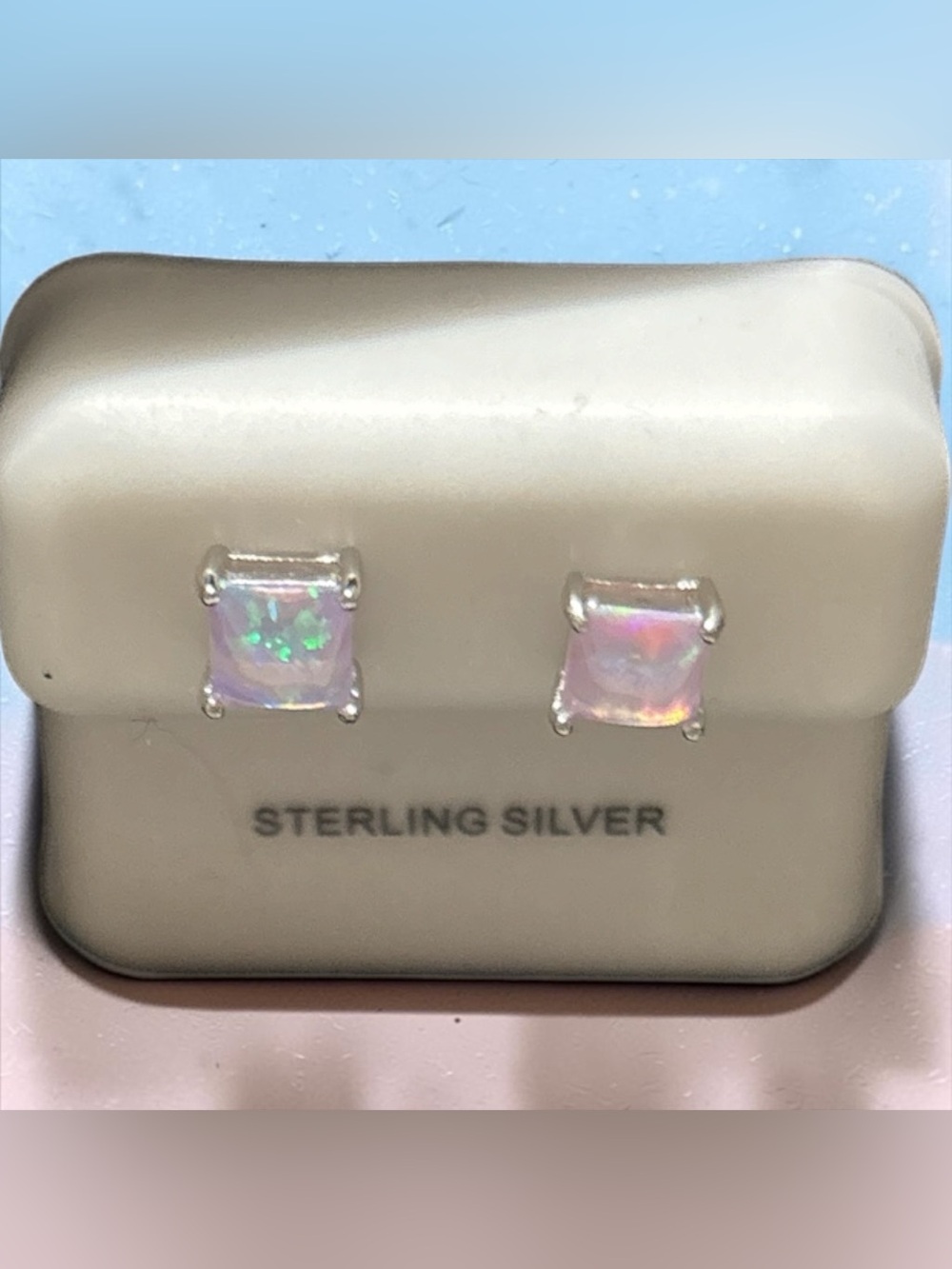 NWT Pure 985 Sterling Silver Pushback Pink Fire Opal Stud Earrings 6mm - Picture 2 of 4